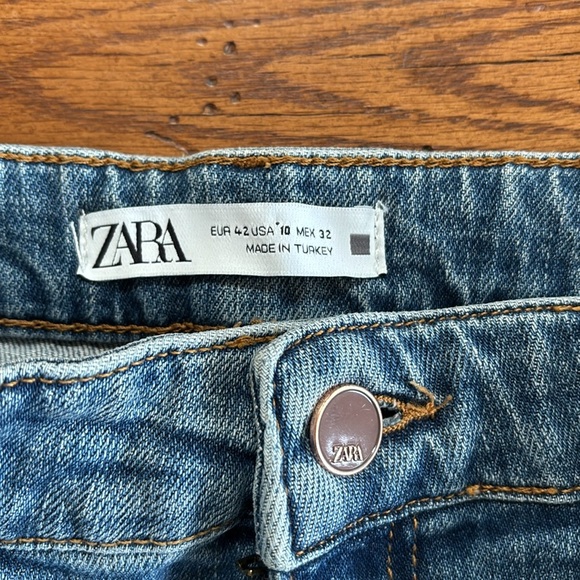 Zara Mid Rise Jeans Women’s Stretch Denim Raw Hem Mid Blue 6147/121/427 Size 10 - Picture 6 of 12